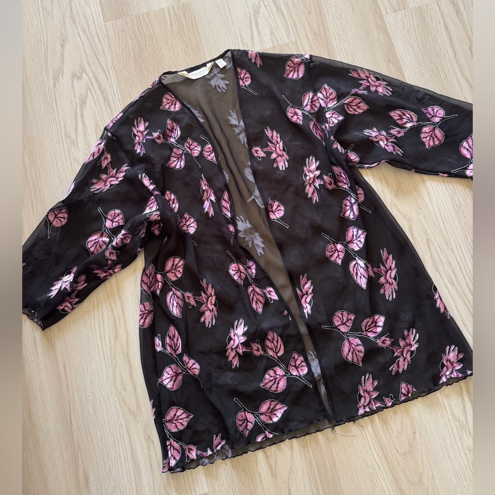 VINTAGE VICTORIA'S SECRET COLLECTION MESH Robe FOIL LEAVES Open FRONT DUSTER M